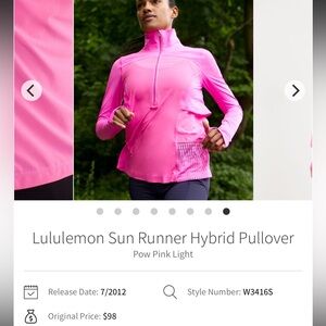 Lululemon Sun Runner Hybrid Pullover Pow Pink Light | Size 6